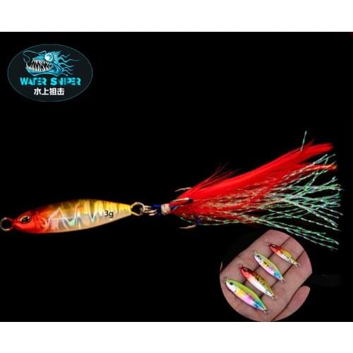 Water Sniper Metal jigging 3g 5g 7g 10g Jigs Fishing Spoon Lure With Feather Treble Hook For Trout Fishing Artificia Baits