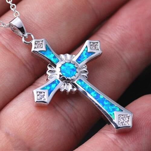 Drop shipping Hot style cross opal pendant lovely delicate blue opal pendant Carved Healing Free shipping