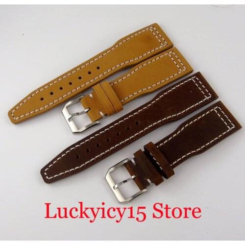 Deep Brown/Camel 22mm width Lugs Cow Leather Watch Strap Band for Wristwatch