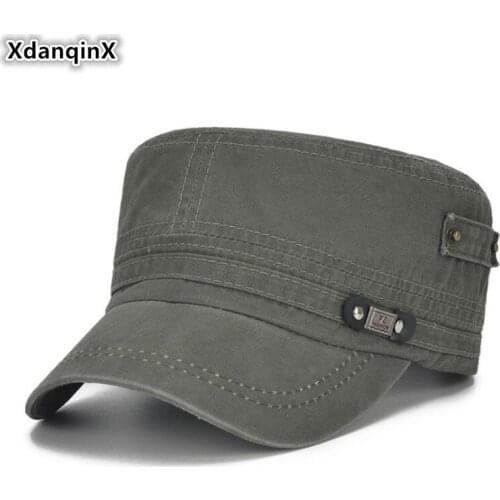 XdanqinX Adjustable Size Mens Flat Cap Fashion Vintage Army Military Hat 100% Cotton Male Bone Sports Cap Snapback Hat Dad Hats
