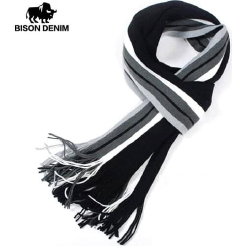 BISON DENIM Men Scarf Fashion Design Casual Warm Winter Scarves Male Cashmere Warmer High Quality Mens Scarves K0023