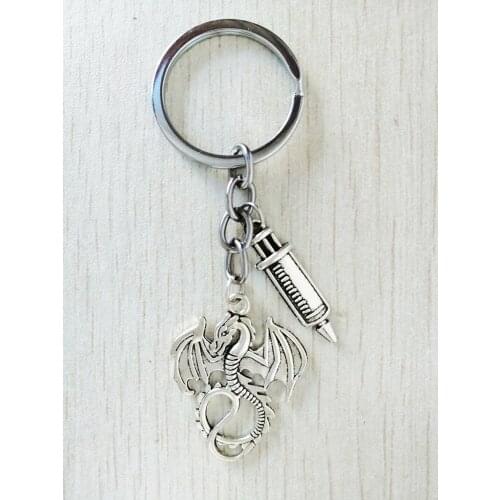 Weird Keychain Dragon Syringe Pterosaur Longtail Dragon Key Jewelry Friends Classmates Fashion Keychain