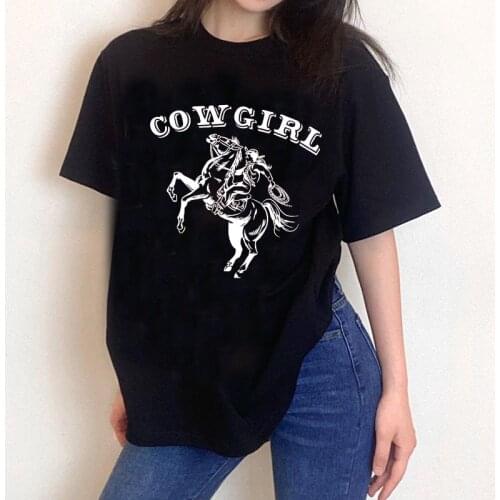 Sunfiz Women Cowgirl Print Women Tee Short Sleeve long T-shirt Print Graphic Tees Brandy Tops Normal Tee T-shirt New