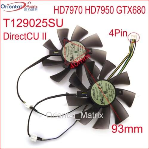 Free Shipping 2pcs/Lot T129025SU 12V 0.38A 4Pin For ASUS HD7970 HD7950 GTX680 DirectCU II Graphics Card Fan