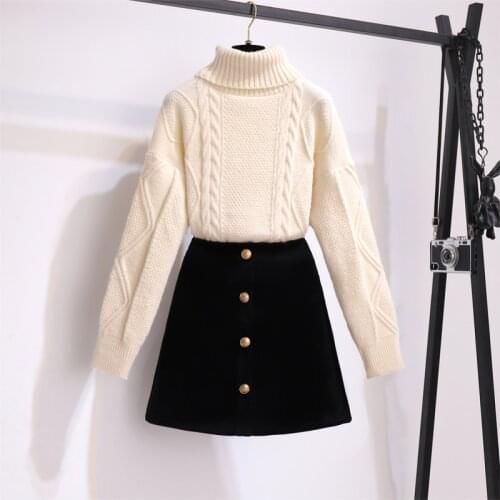 Turtleneck Long-sleeved Pullover Casual Round Neck Loose Knit Sweater With Versatile Black Skirt 2021 Autumn Winter New