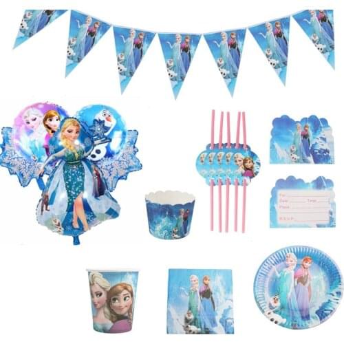 Frozen Princess Elsa Anna Birthday Decoration Girl Party Paper Cup Plate Napkin Straw Gift Bag Disposable Tableware Supplies