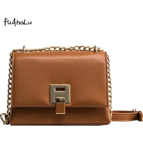 FuAHaLu Womens new stylish simple atmosphere chain Messenger shoulder bag wild lock small square bag