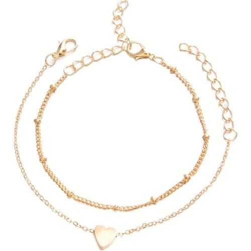 2Pcs/Set Fashion Alloy Heart Chain Bracelets Women Party Bangles Jewelry Gift stainless steel jewelry woman