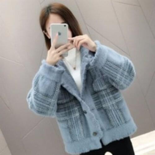 Imitation mink velvet jacket womens sweater cardigan 2021 Korean version of the new loose long-sleeved western style