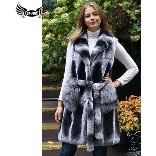 Fashion Real Chinchilla Rex Rabbit Coat Sleeveless Lapel Collar Natural Women Genuine Rex Rabbit Fur Vest With Belt Winter Coats