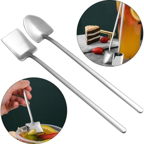 1PCS Stainless Steel Milk Stirring Coffee Tea Spoon Shovel Shaped Dessert Forks Ice Cream Sugar Fruit Teaspoon Kitchen Accessori