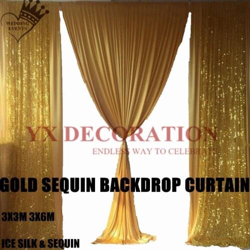 10x10FT Gold Sequin Ice Silk Wedding Backdrop Curtain Swag Drapery Stage Background Photo Booth