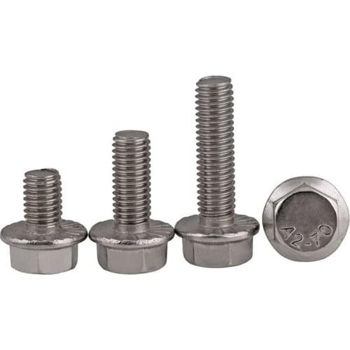 100pcs GB5789 304 Stainless Steel Hex Flange Screws Flange Bolt Outer Six Angle Bolt Frame Bolt