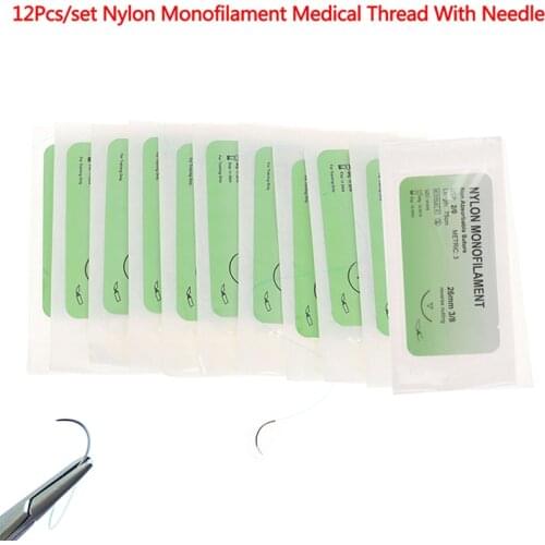 12 Pcs/Set Medical Needle Suture Nylon Monofilament Thread Suture Practice Kit