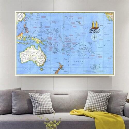 150*100 Cm 1974 The Pacific Islands Map Vintage Wall Art Poster Non-woven Canvas Painting Living Room Home Decor School Supplies