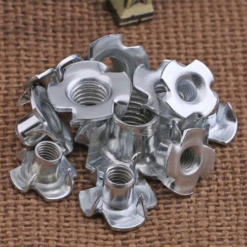 2/10/20pc M4 M5 M6 M8 M10 M12 Thickened Steel Four Claws Speaker Nut Blind Pronged Insert T-Nut for Wood Furniture Length=8-17mm