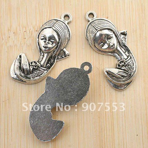 4pcs antiqued silver lady design pendant G1199