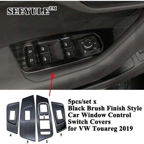 5pcs/set SEEYULE Styling Car Window Control Switch Panel Cover Decoration Sticker Car Accessories for VW Volkswagen Touareg 2019