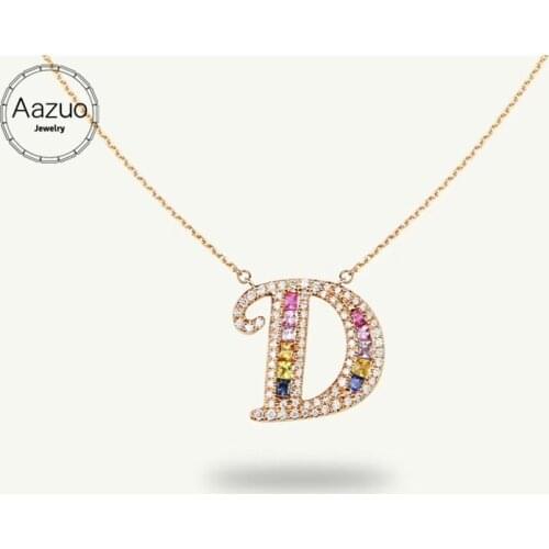 Aazuo 18K Rose Gold Natural Colour Gemstone Real Diamond Original Lucky Initial Letter Free Pendent Necklace gifted for Women
