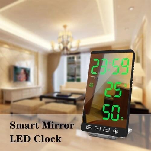 Rechargable Mirror LED Alarm Clock Touch Button Digital Clock LED Time Temperature Humidity Display With USB Cable Table Clock