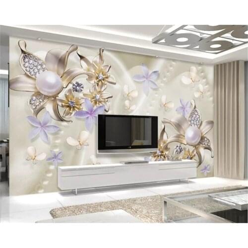 Beibehang wallpaper for walls 3 d Fashion Wallpaper Pearl Diamond Flower Butterfly romantic TV background wall papel de parede