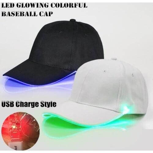 100p Unisex USB Recharge LED Glow Colorful Baseball Hat LED Light Cap In Dark Party Club Props Visor Hiking Running Cap in Night