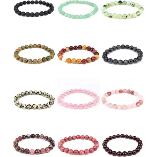 8mm Charm Healing Natural Stone Bracelets Men Women Turquoise Agate Lapis Jasper Quartz Tiger Eye Lovers Gift Jewelry