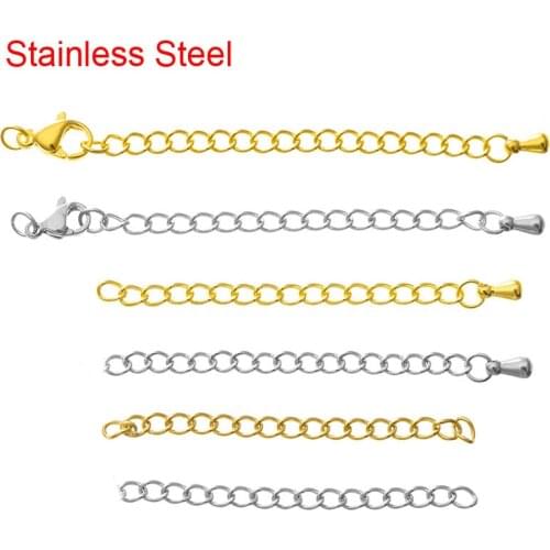 10pcs Stainless Steel Extender Chains With Lobster Clasps Gold Color Bracelet Necklace Extension Chain For Diy Jewelry Making