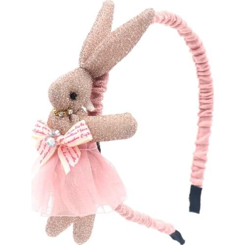 Hot sale Childrens Cartoon Rabbit Lace Dress Headbands Kids Bowknot Anti-slip Headband Head Wraps for Girls Hair Accessories