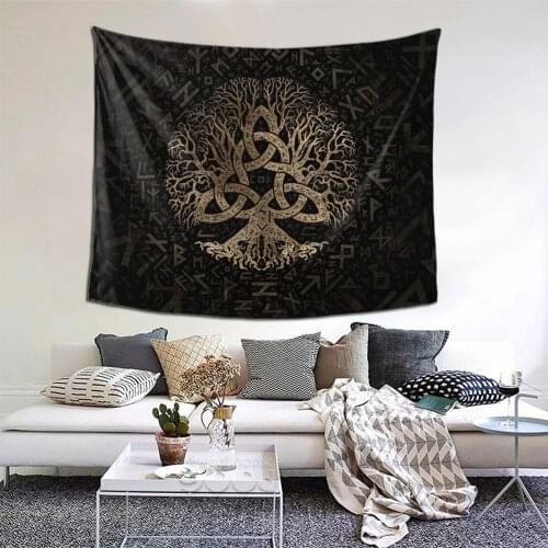 Tree Of Life Triquetra On Futhark Tapestry Viking Norse Tapestry Wall Bedspread Bohemian Psychedelic Decor Blanket For Bedroom