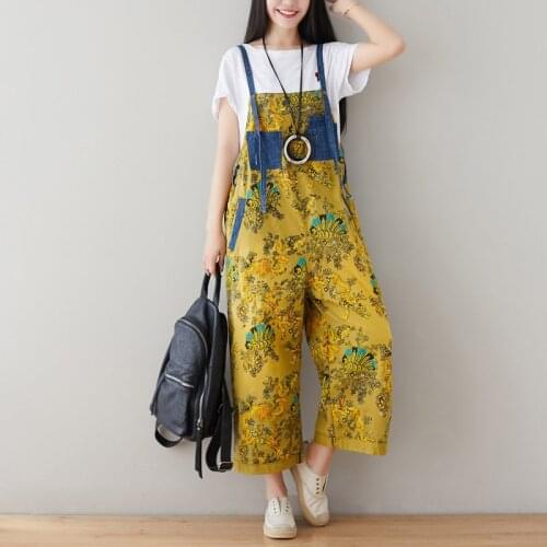 Suspenders Wide Leg Bib jeans Large size Braces Drop Crotch Denim pants Baggy Hip-pop Washed Printed Flower cowboy Jumpsuits