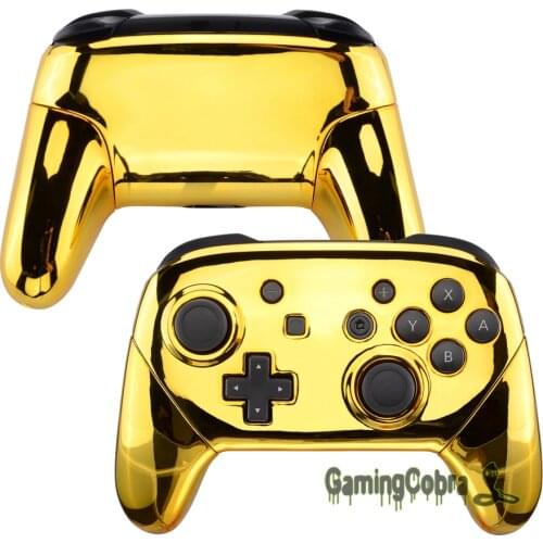Glossy Chrome Gold Faceplate Backplate Housing Shell Cover with Handles Rails Replacement for Nintendo Switch Pro Controller