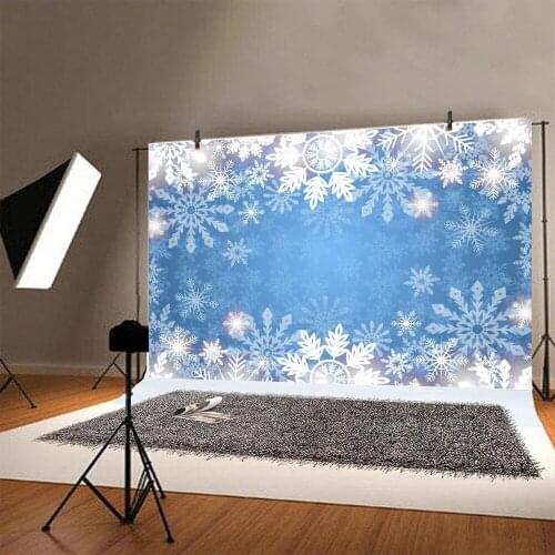 Blue Christmas Photography Backdrop Winter Family Party Decor Bokeh White Snowflake Background Photo Booth