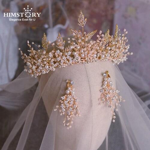 Himstory Heavy Handmade Tiaras Crown Crystal Pearl Wedding Hair Jewelry Bridal Hair Ornaments Headbands Accessories