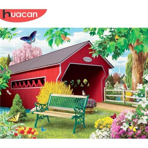 HUACAN Diamond Painting House Full Square Cross Stitch Diamond Embroidery Landscape Garden Picture Rhinestones Handmade Gift