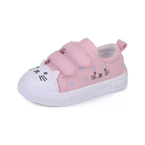 JGSHOWKITO Fashion Girls Casual Shoes White Skate Sneakers For Toddlers Kids Childrens Anti-slid Sports Shoes Cute Cartoon Cat