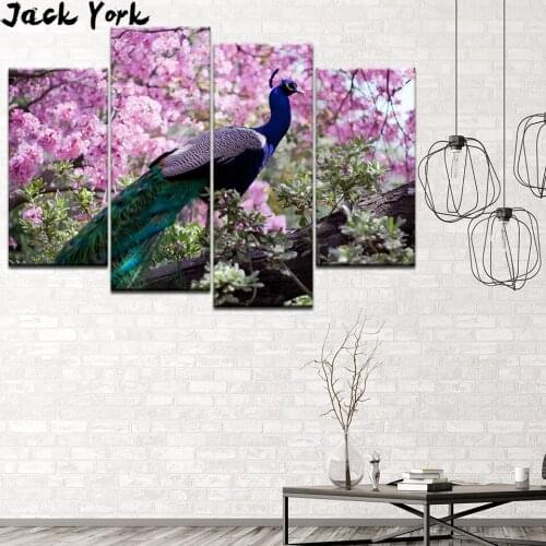 Canvas Painting beautiful birds on flowers 4 Pieces Wall Art Painting Modular Wallpapers Poster Print for living room Home Decor