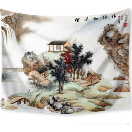 China landscape painting tapestry wall hanging carpet tapiserie mural new arrival mountain wall decor