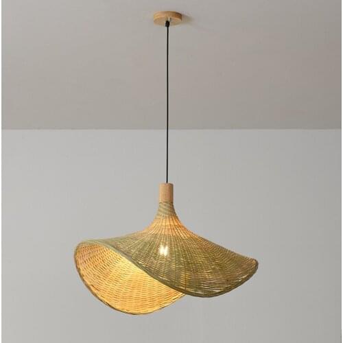 Chinese Bamboo Handicrafts Pendant Lights Hand-woven Straw Hat Lampshade Ceiling Chandelier Living Room Decorative Luminaire