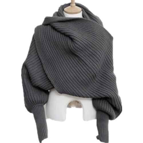 Korean Knitted Scarf Collar Unisex Winter Warm Long Sleeve Poncho Scarves For Women Knit Shawls Stole Men 'S Sweater Scarfs