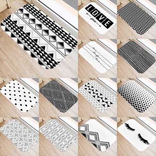 1Pcs Nordic Black Geometric Kitchen Entrance 40*60 Door Mat Coral Velvet Carpet Doormat Indoor Floor Mats Anti-Slip Rug 48231