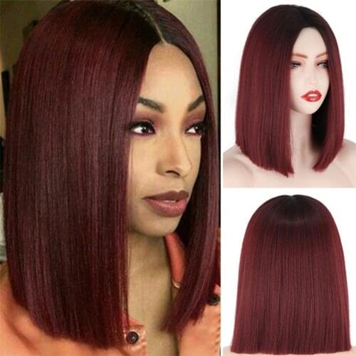 Lolita Short Burgundy Womens Synthetic Wig Natural White/Gold Middle Part Bob Wig Heat-resistant Fiber Natural Wig