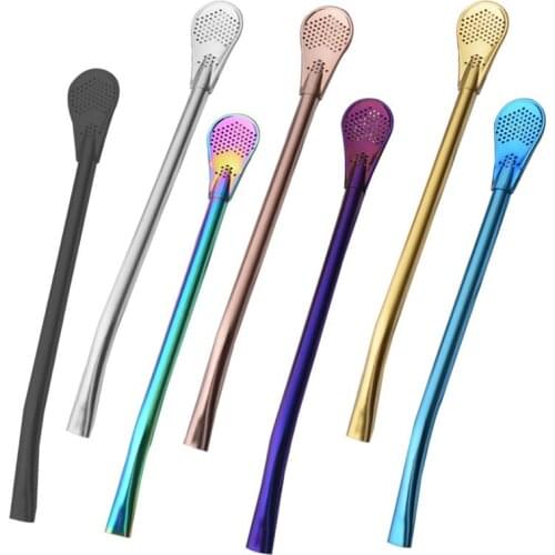 Stainless Steel Straw Spoon Coffee Mixing Spoon Hot Drink Spoon Residue Juice Flower Tea Filter Horse Tea Spoon One Color