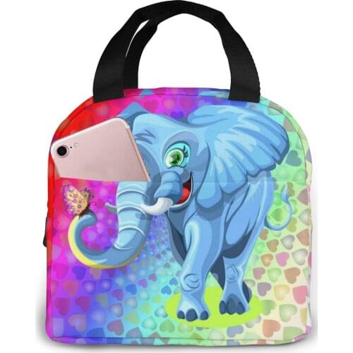 Cartoon Elephant Fashion Portable Insulated Canvas Lunch Bag Thermal Food Picnic Lunch Bags for Women Kids Lunch Box Bag Tote