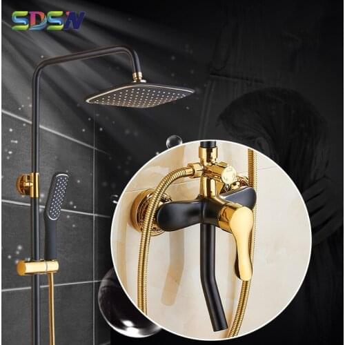 Bathroom Shower Set SDSN Black Gold Shower System Quality Brass Shower Set ABS Shower Head Brass Shower Faucet Rainfall Shower
