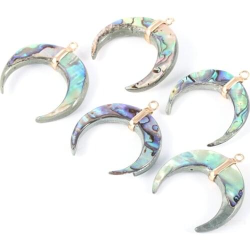 New 32x34mm Natural Shell Pendant Moon Shape Abalone Charms DIY Necklace or Bracelet For Jewelry Making Sold 1 pcs