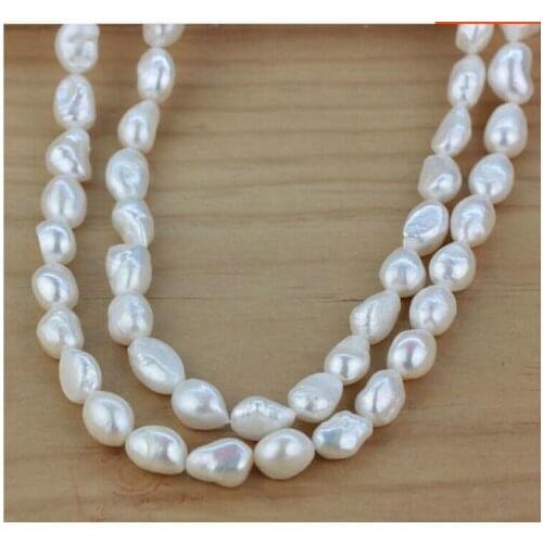 Single stradn 9-10mm freshwater white baroque pearl necklace 40inch