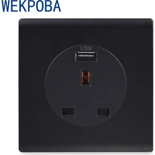 WEKPOBA PC Panel 13A UK Standard Wall Outlet Universal 3 Hole British Power Socket With USB Fast Charging Port 15A Outlet Black