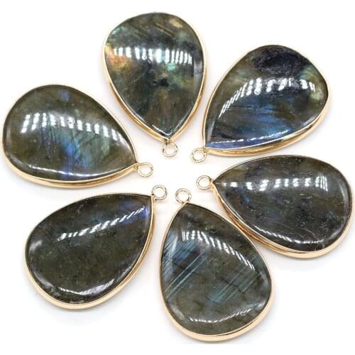 Natural Stone Pendants Waterdrop Shape Polished Flash Labradorite Stone Charms for Jewelry Making Necklace Bracelet Gift