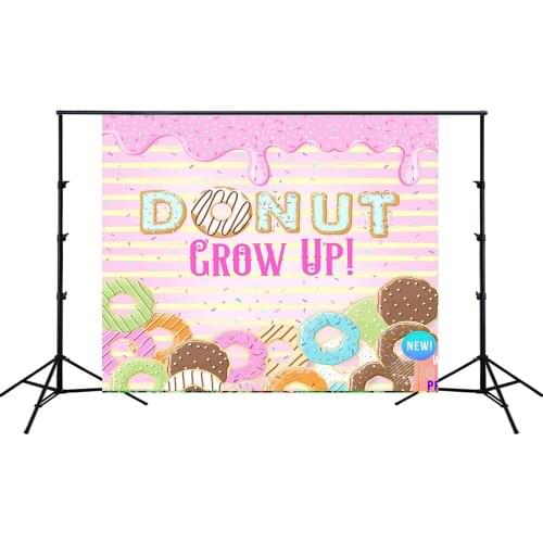 Donut Grow Up Theme Baby Shower Backdrop Girl Birthday Party Banner Photo Background Cake Table Scene Setter Wall Decorations